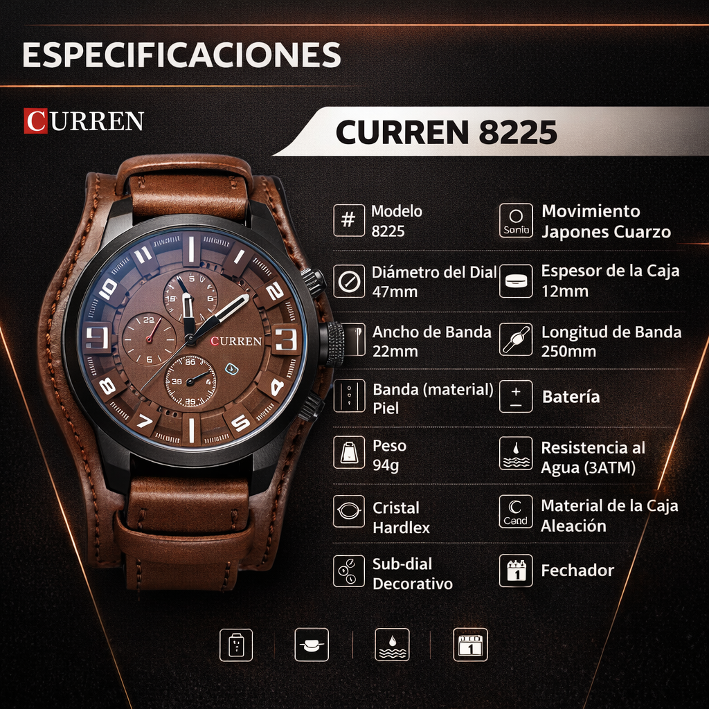 Reloj Curren 8225 Cuero Vintage